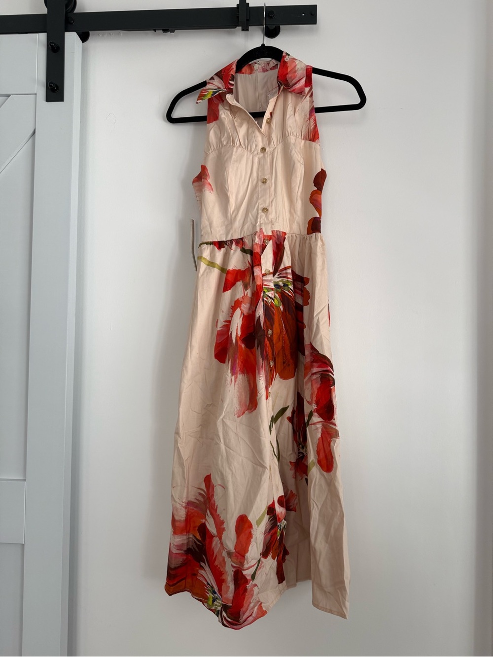 Hutch Vivian Sleeveless Cream Floral Midi Shirt Dress XXS PETITE NWT - Picture 5 of 7